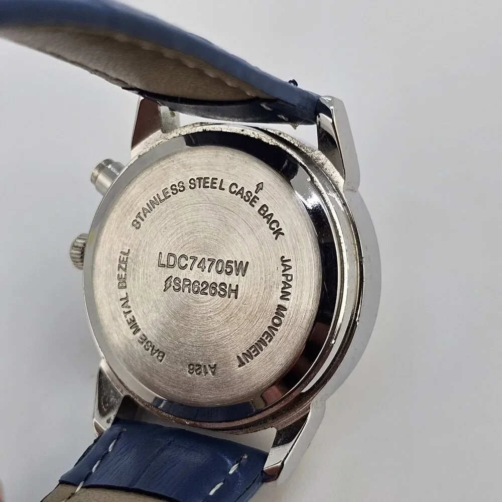 28MM Women Watch White Dial New‎ Blue Leather Bands New Battery READ DESCRIPTION